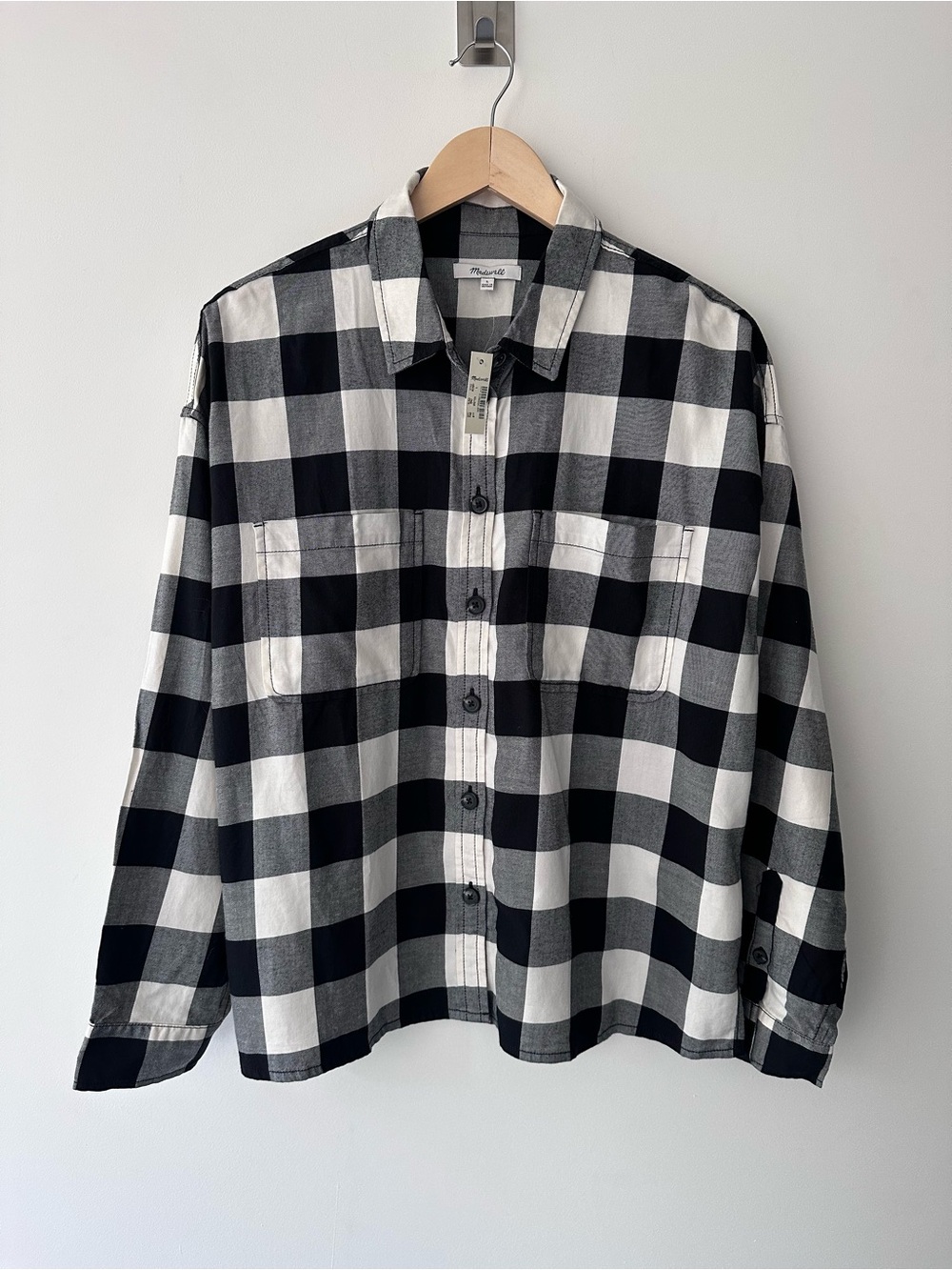 NWT | Madewell | L | Black & White Buffalo Check Button-Up Shirt